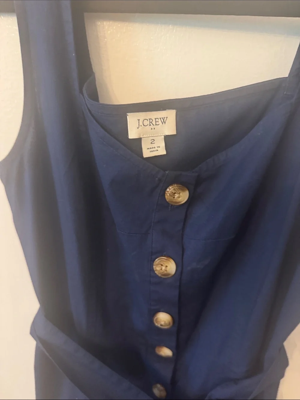 Jcrew factory Navy Button-Front Sleeveless Midi Dress with Waist Tie